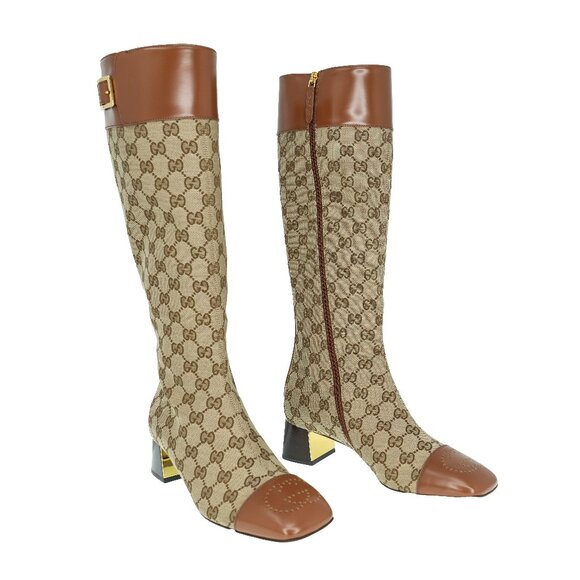 Gucci Shoes - Gucci 678278 Original GG Canvas & Leather Knee Boots